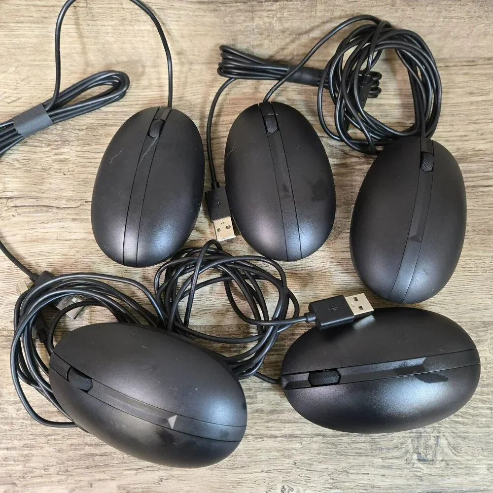 LOT (5) HP Wired Desktop 320M Optical USB Scroll Mouse Black L96910-001